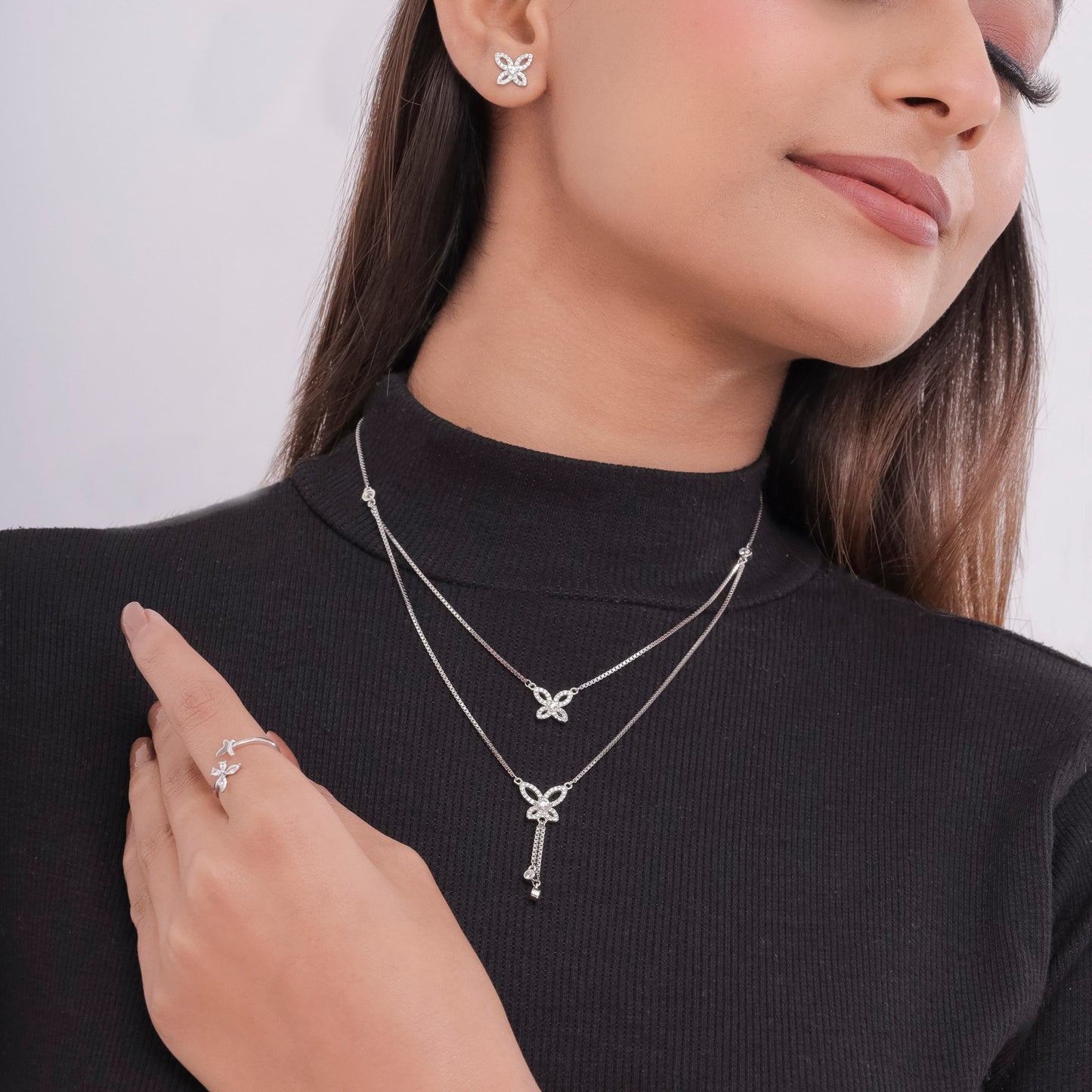 Butterfly Studded Drop Necklace