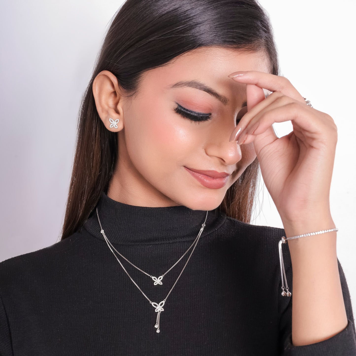 Butterfly Studded Drop Necklace