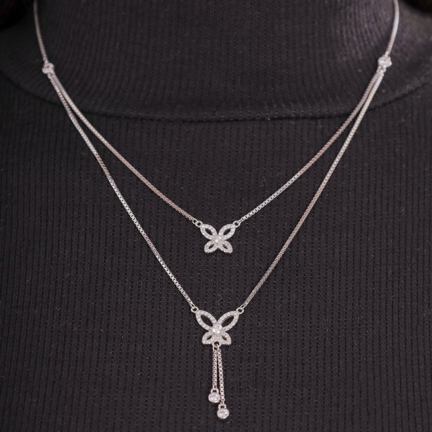 Butterfly Studded Drop Necklace