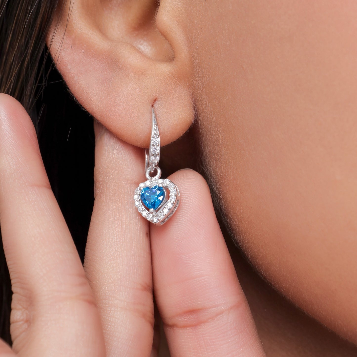 Ocean Blue Heart Silver Earring