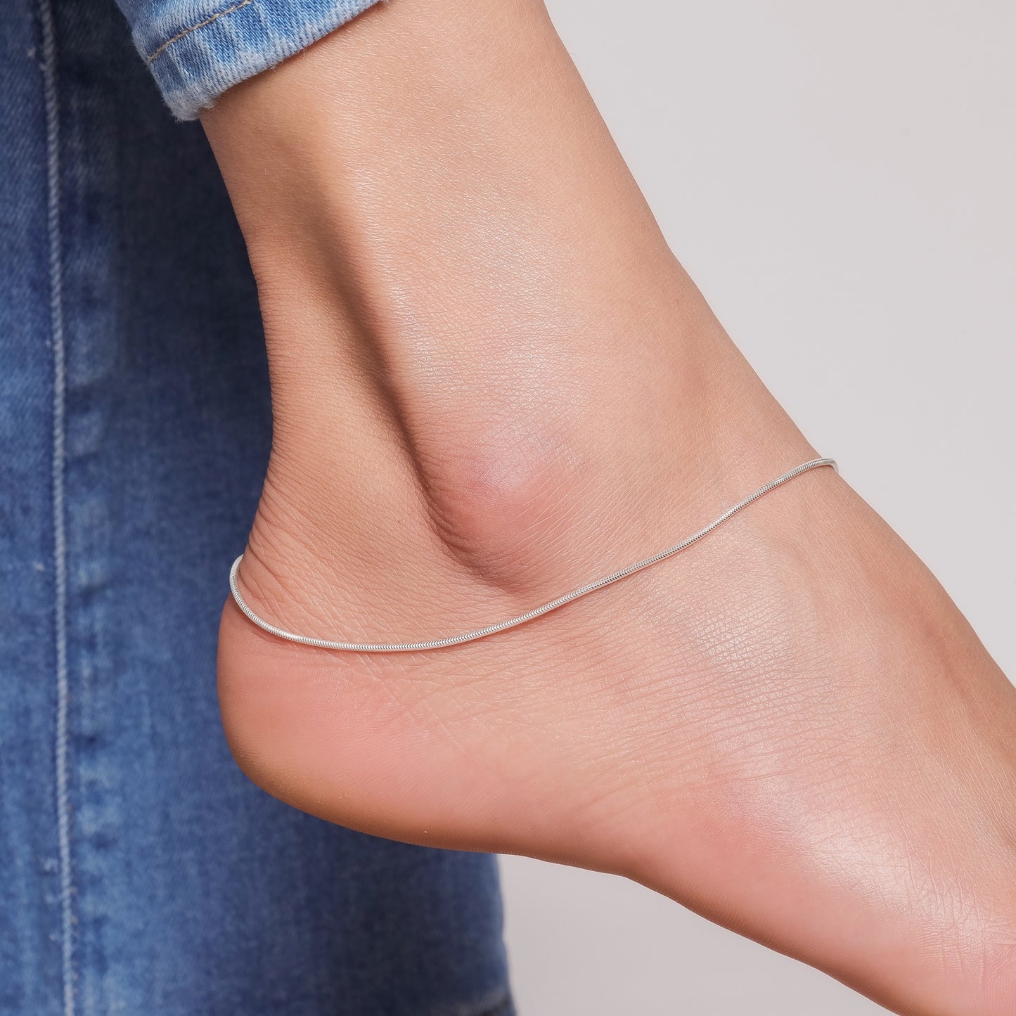 Round Snake chain Sterling Silver Anklet