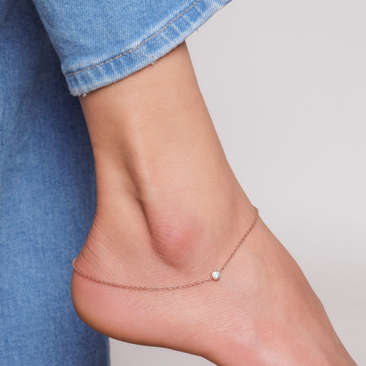 Rose Gold Minimal solitaire anklet