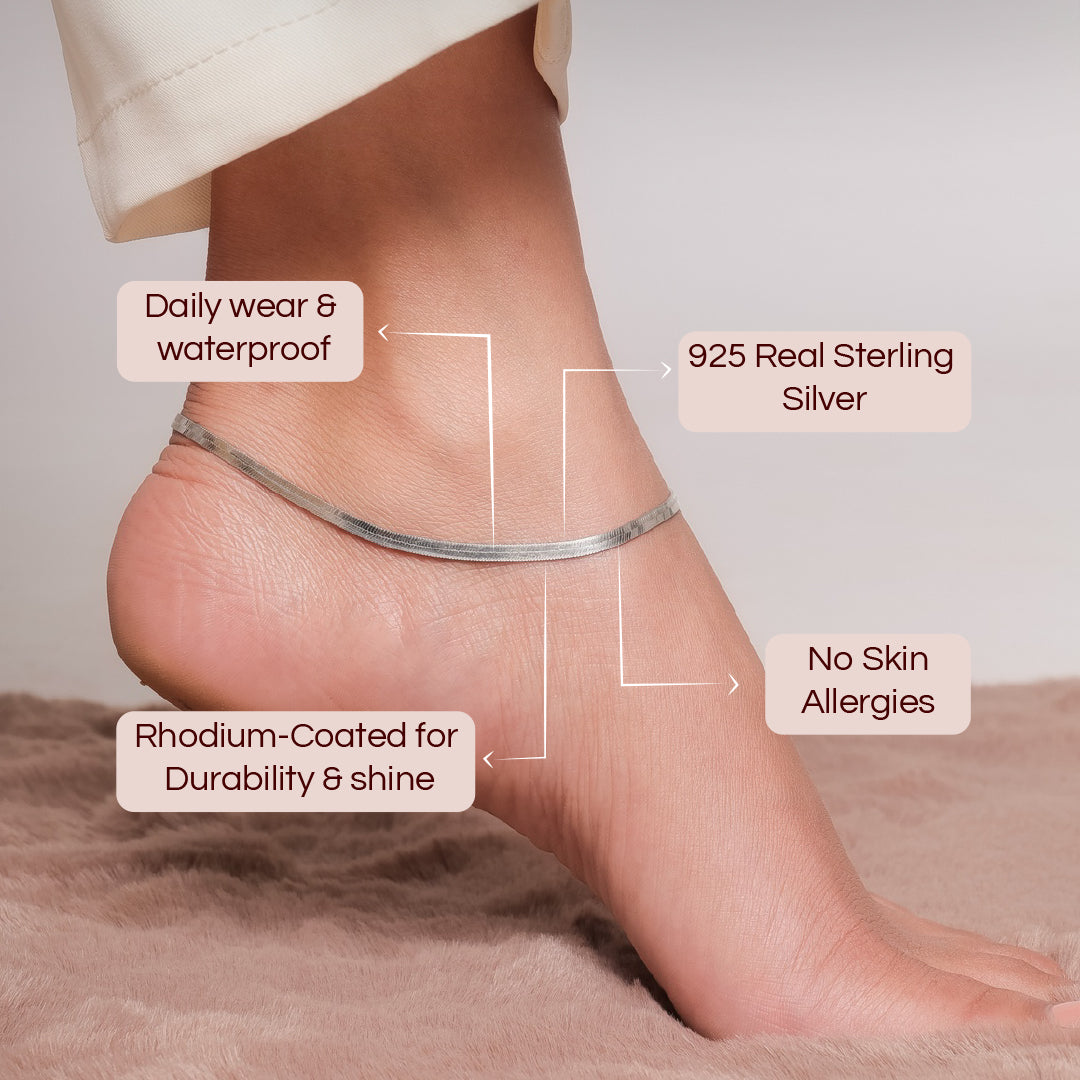 Minimal Snake Chain / Anklets In 925 Sterling Silver