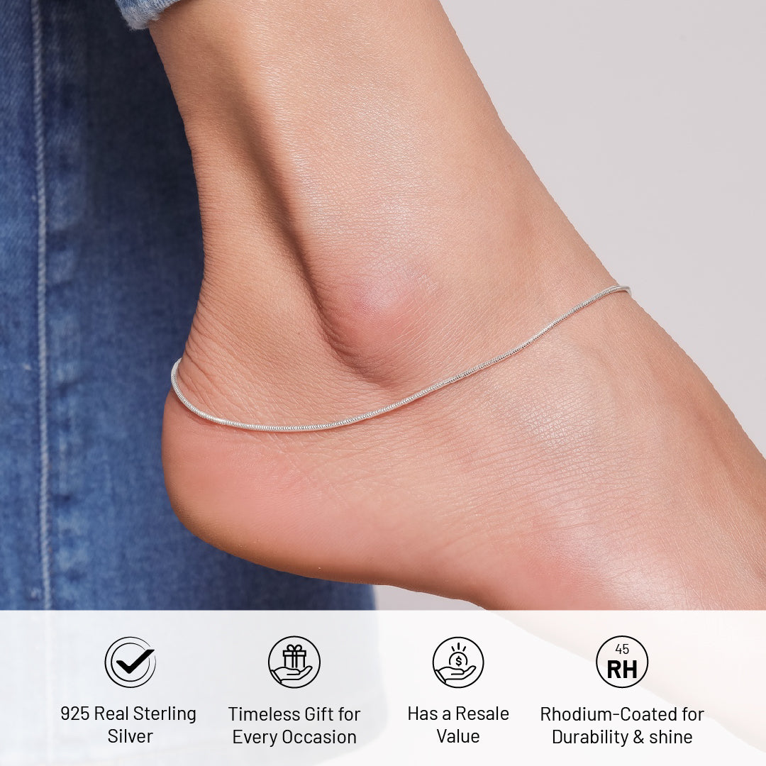 Round Snake chain Sterling Silver Anklet