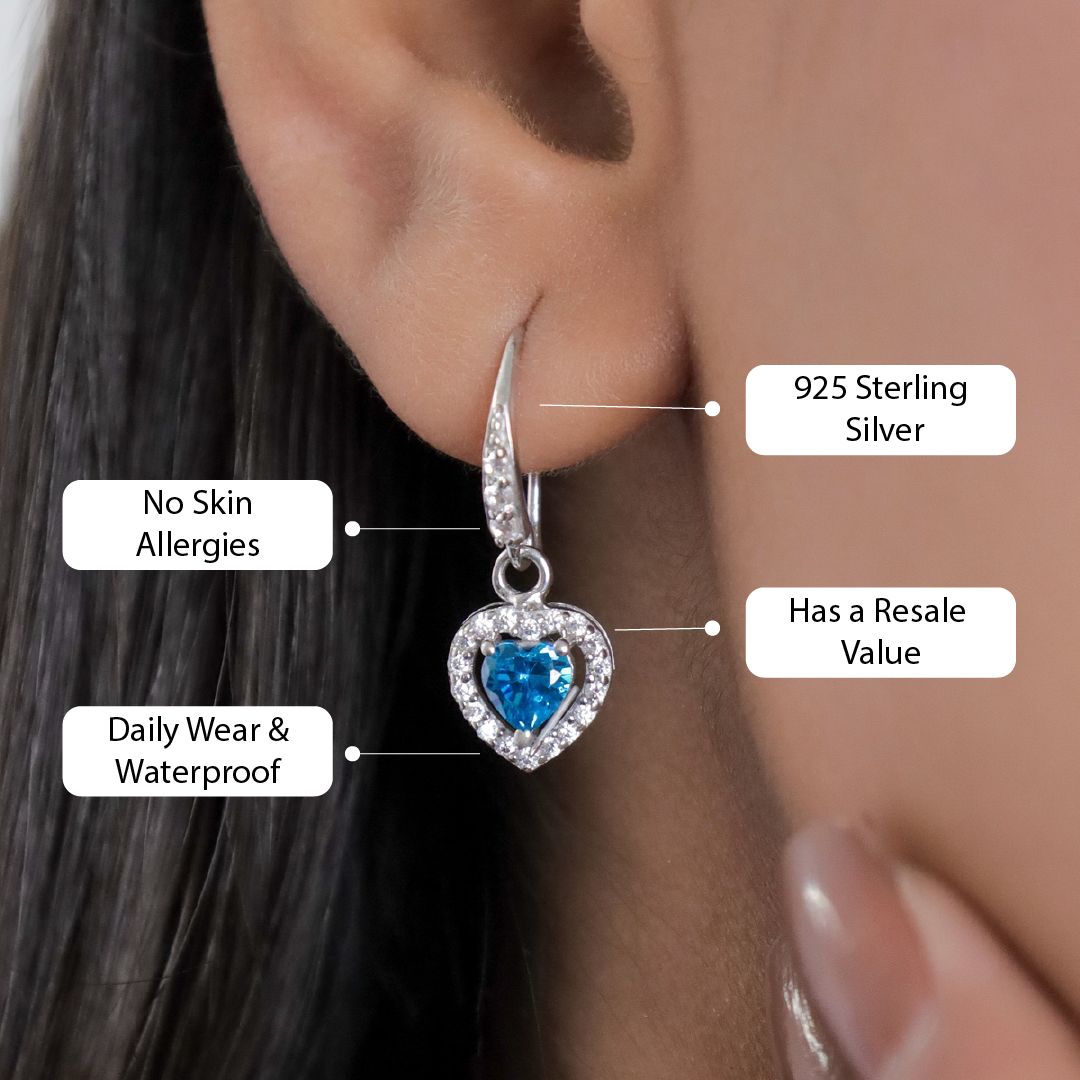 Ocean Blue Heart Silver Earring