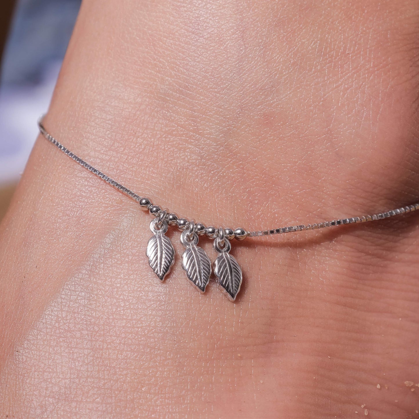 Boho Silver Leafs Anklet