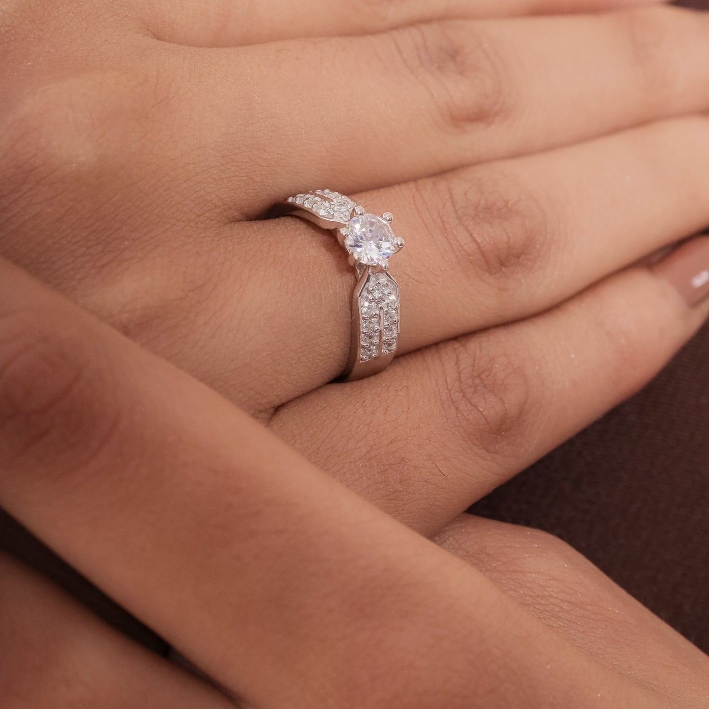Shining Solitaire Silver Crystal Ring