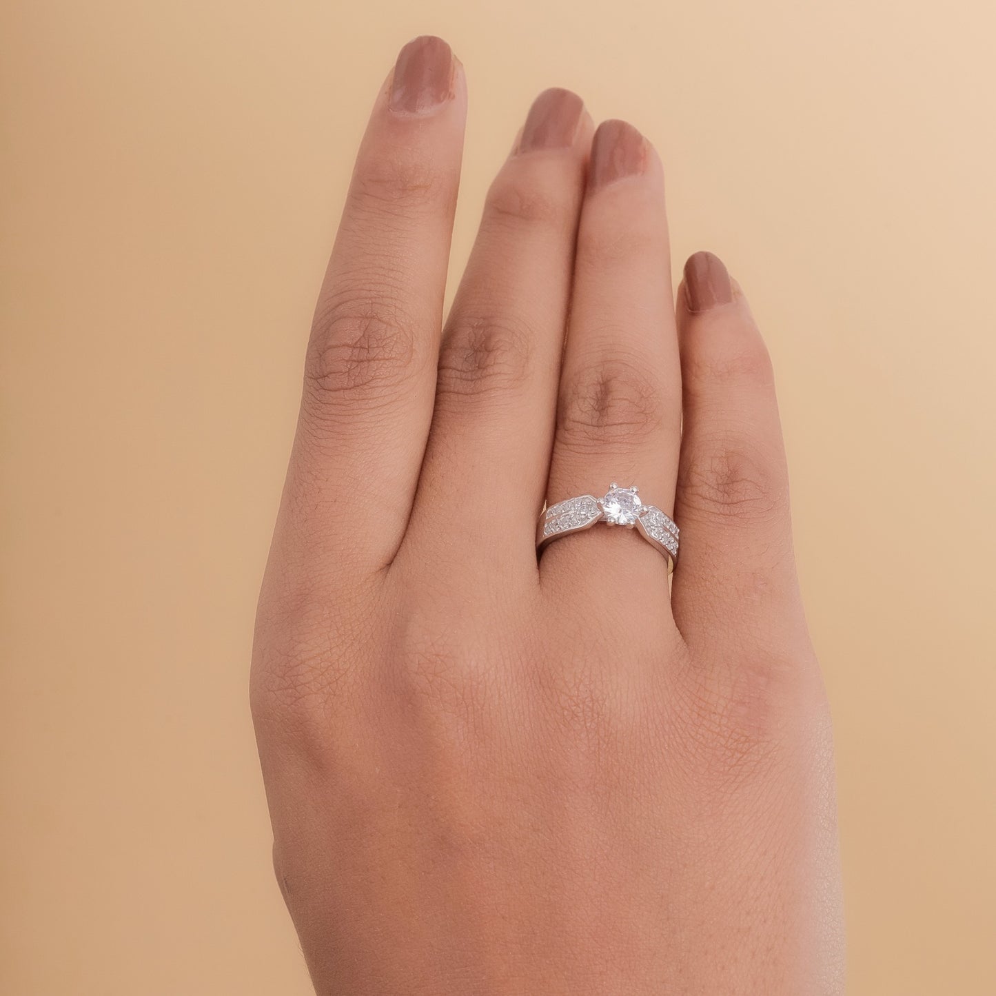 Shining Solitaire Silver Crystal Ring