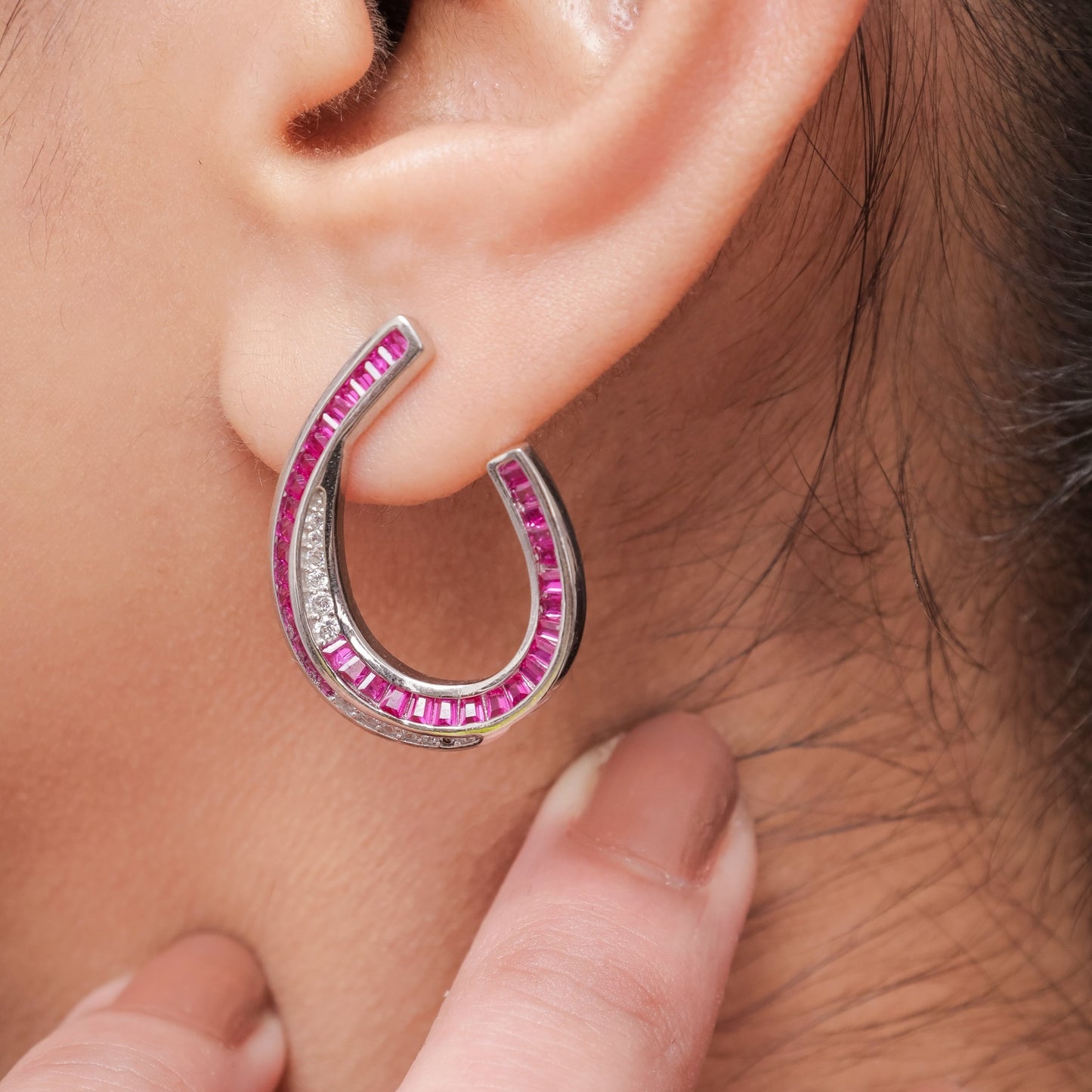Blushing Horseshoe Crystals Earring