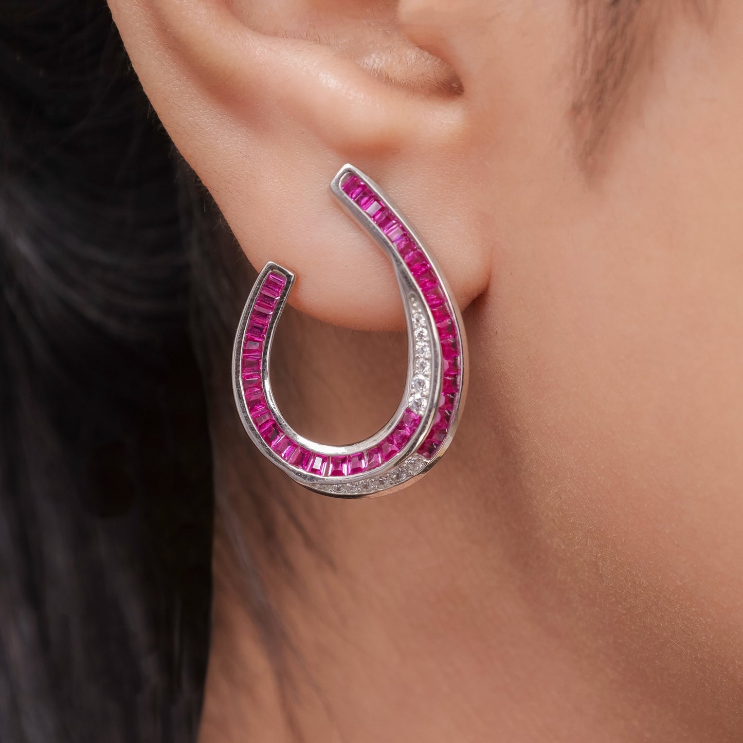Blushing Horseshoe Crystals Earring