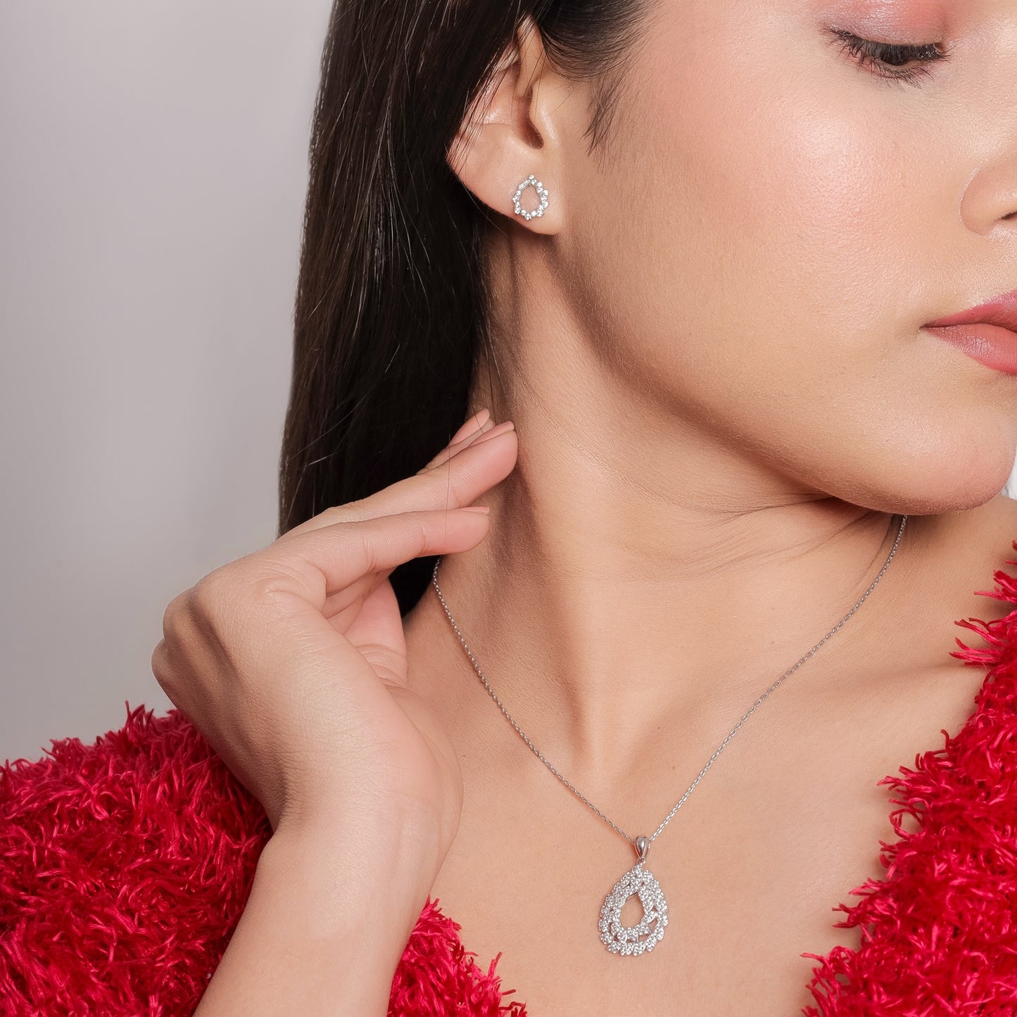 Diamond Dewdrop Silver jewellery Set