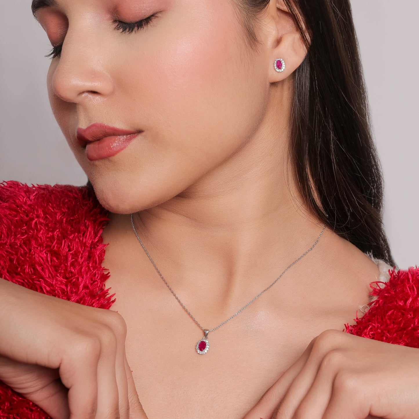 Ruby Aura silver jewellery set