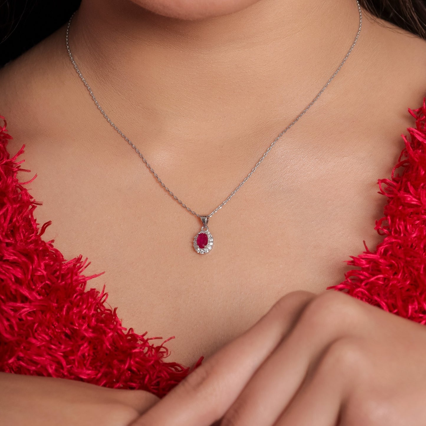 Ruby Aura silver jewellery set