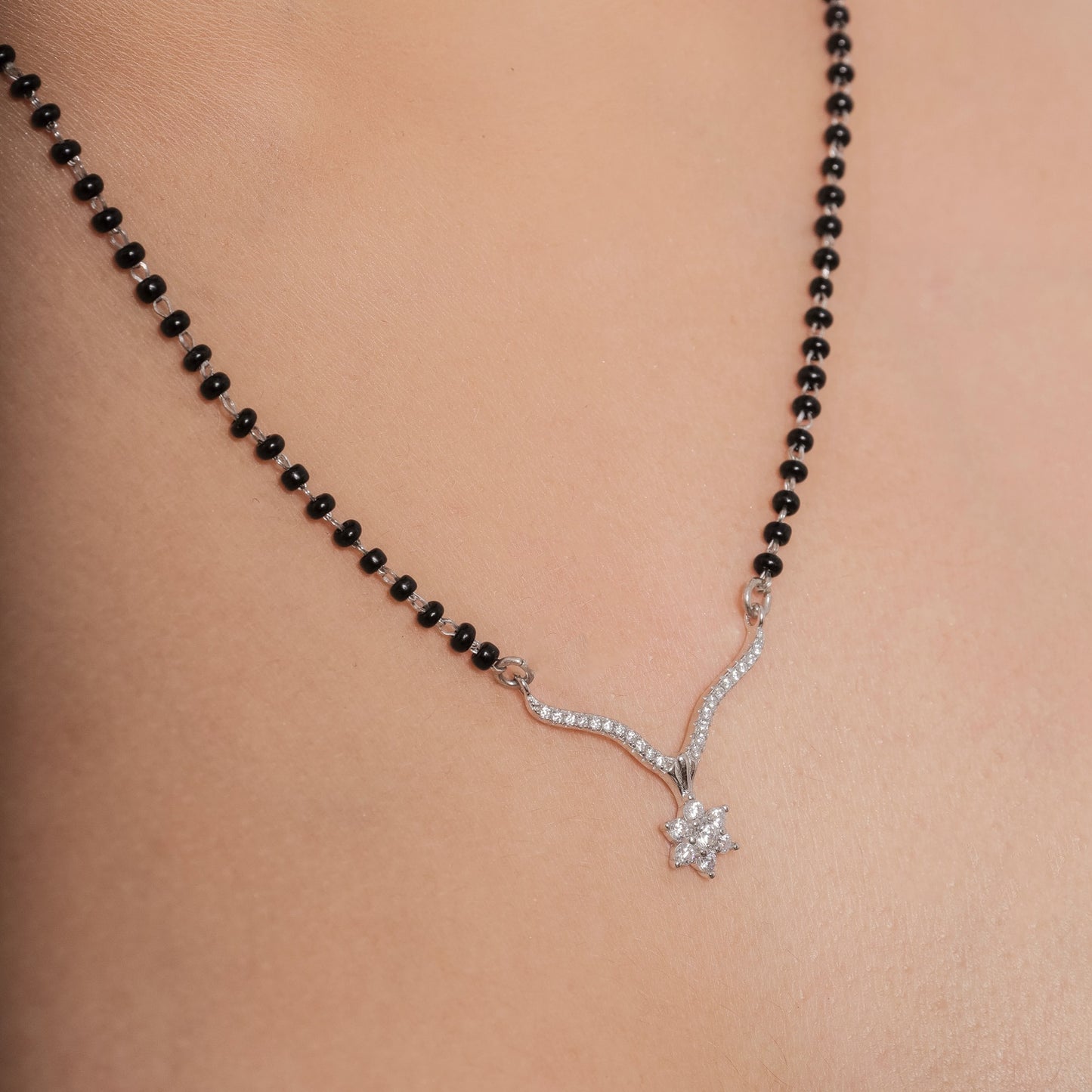 Silver Flower Mangalsutra