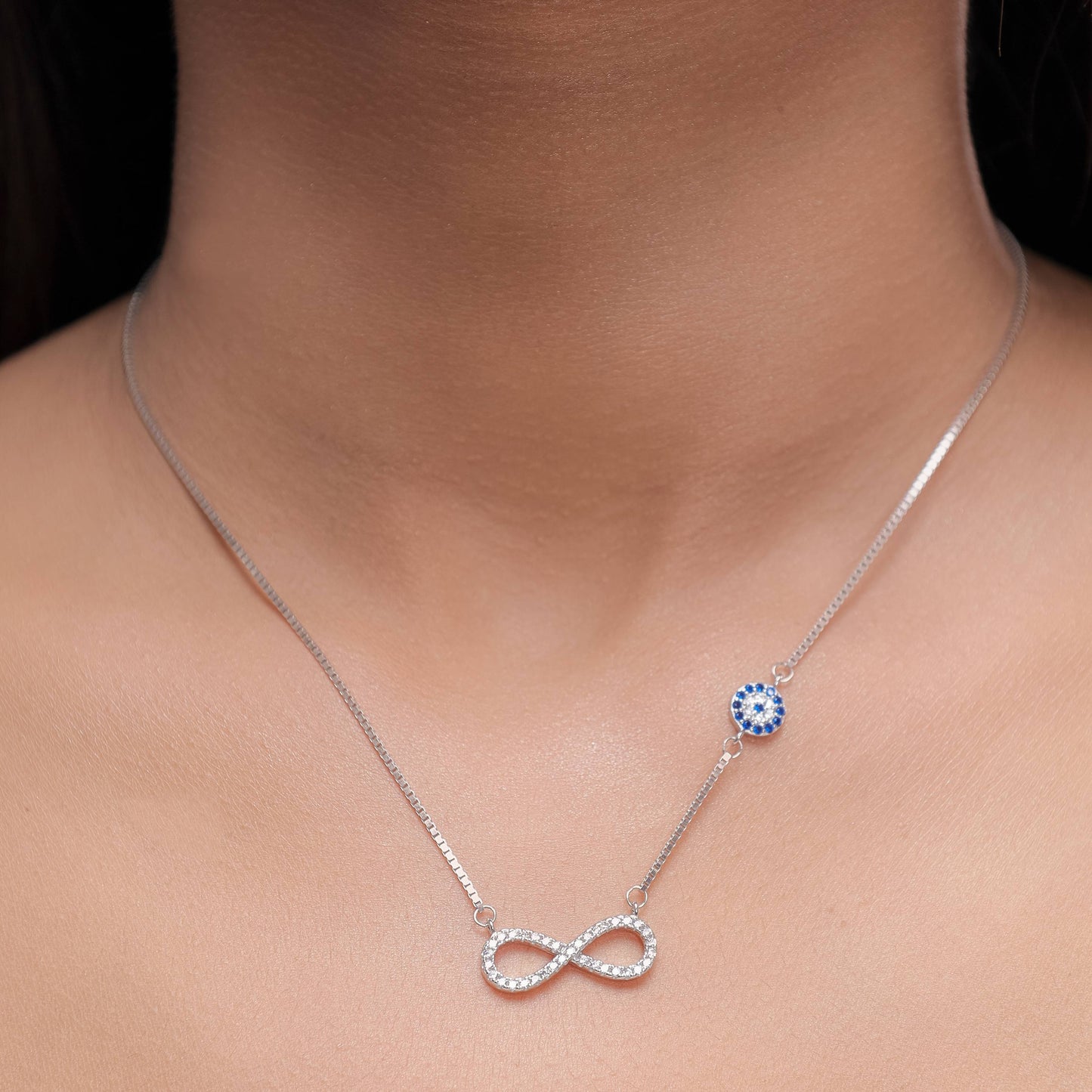 Blue Evil Eye Infinty Sterling Silver Pendant