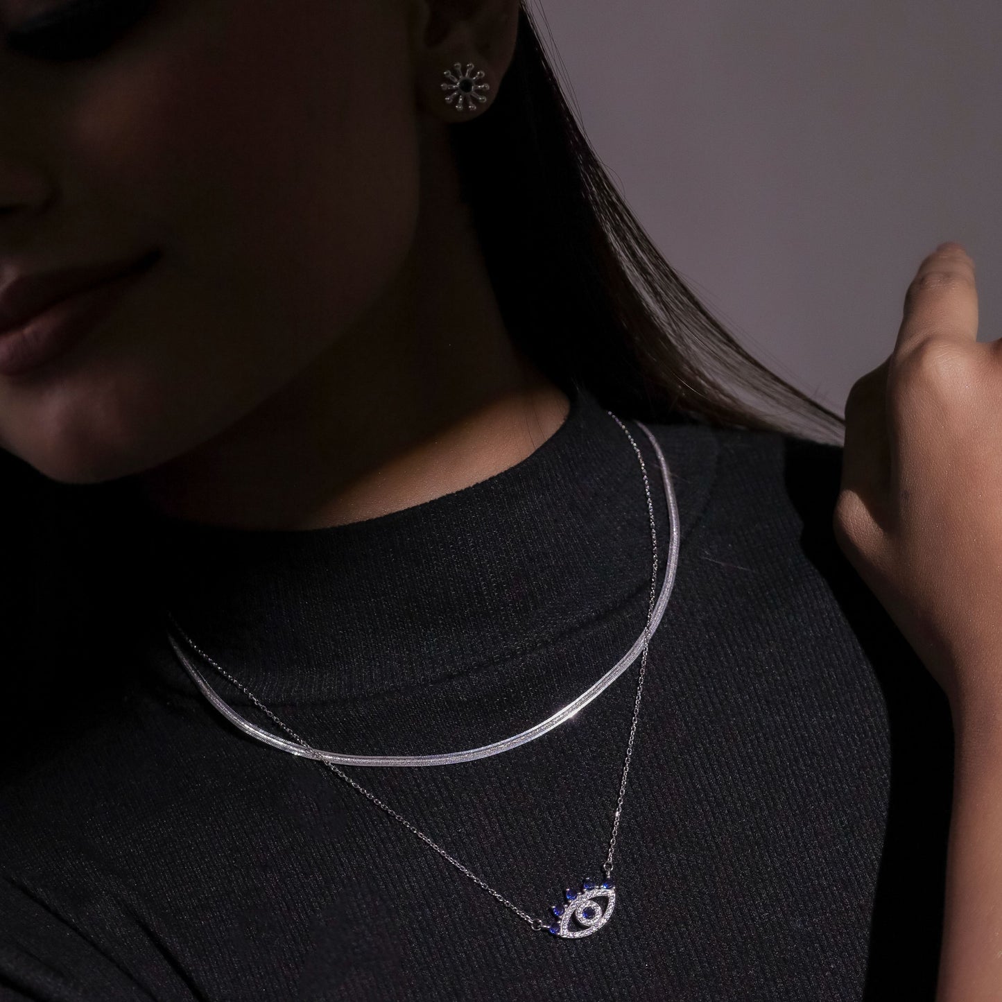Evil Eye With Snake Chain Layered Set