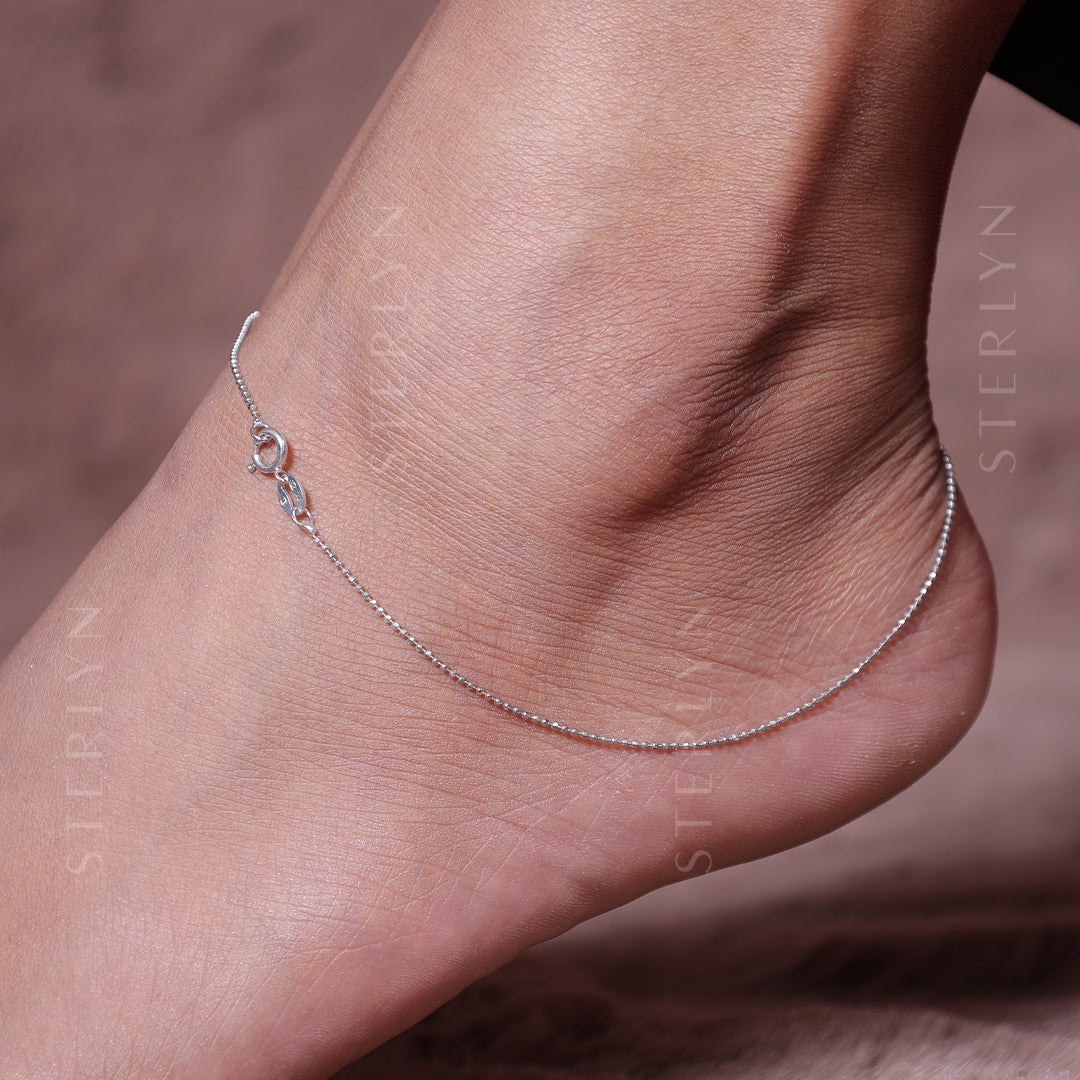 Lustrous Bead Chain 925 Silver Anklet