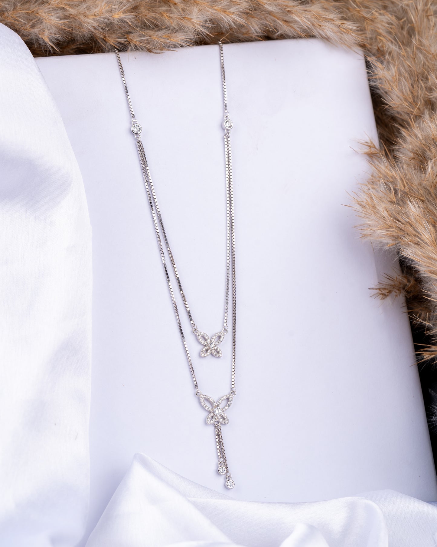Butterfly Studded Drop Necklace