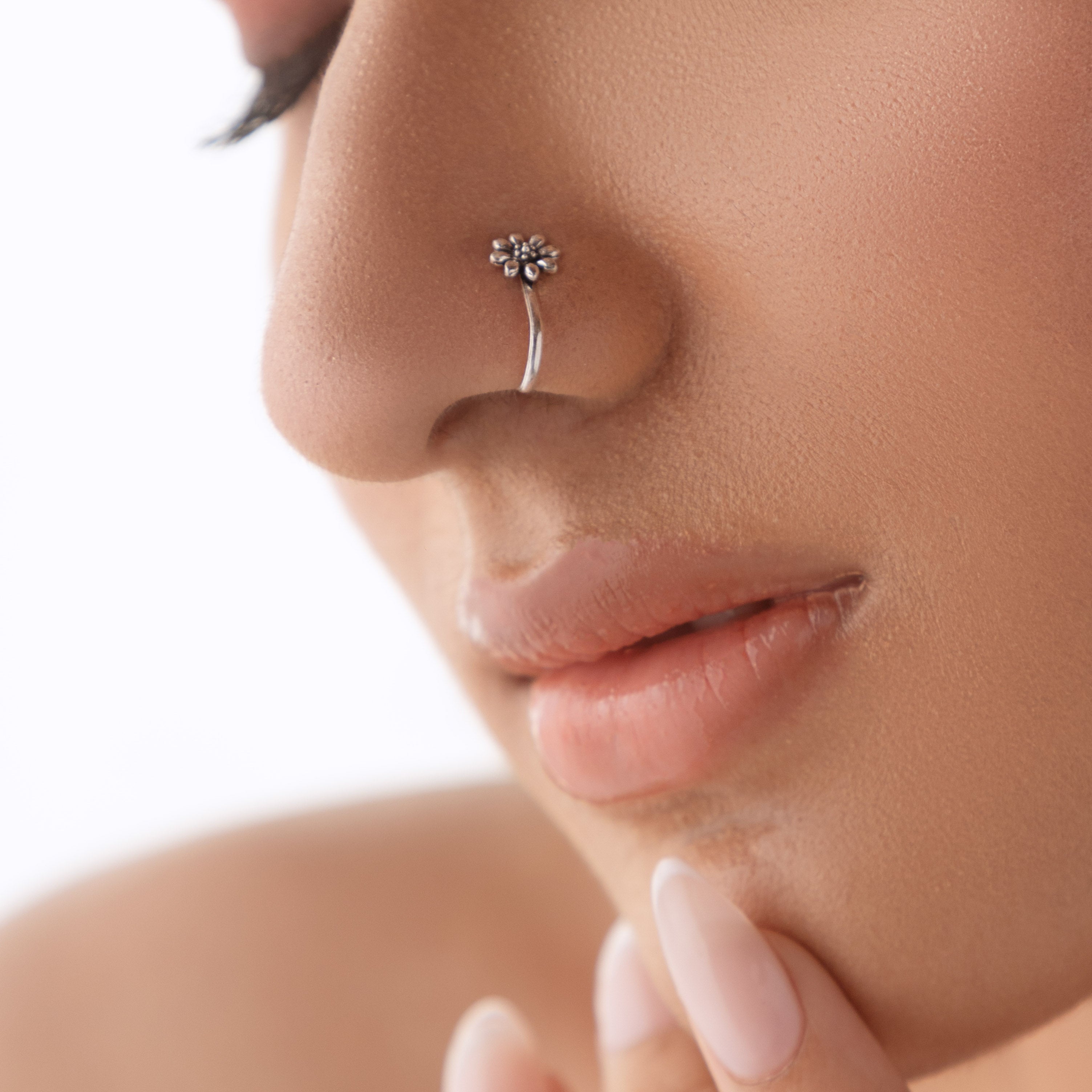 Sunflower Clip-On Nose Pin Oxidised 925 Silver