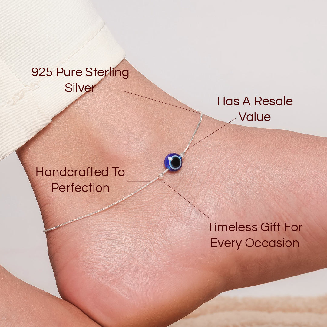 Evil Eye Bead In Silver Anklet
