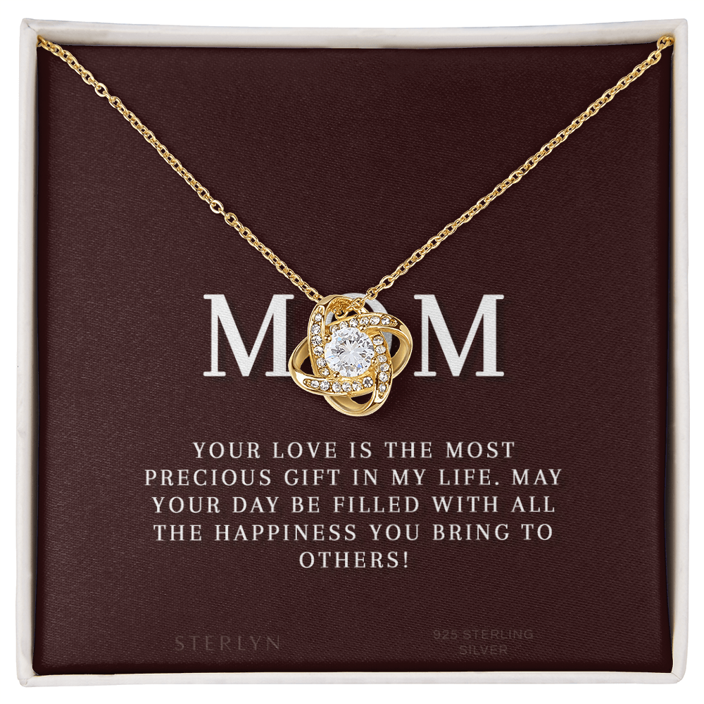 Celebrate Your Mom With Love Knot Pendant That Speaks From The Heart. Packaged With A Loving Message “Your Love Is The Most Precious Gift In My Life...”
