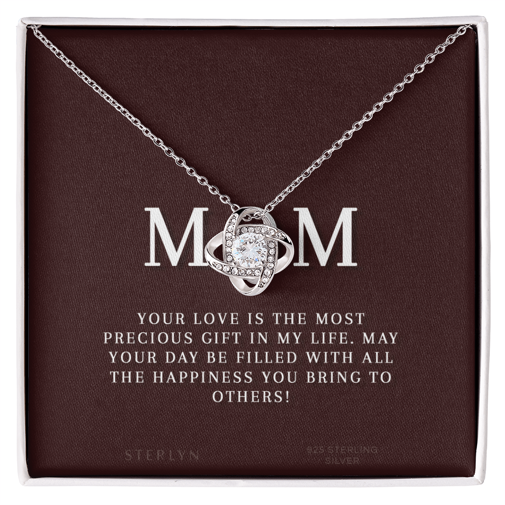 Celebrate Your Mom With Love Knot Pendant That Speaks From The Heart. Packaged With A Loving Message “Your Love Is The Most Precious Gift In My Life...”