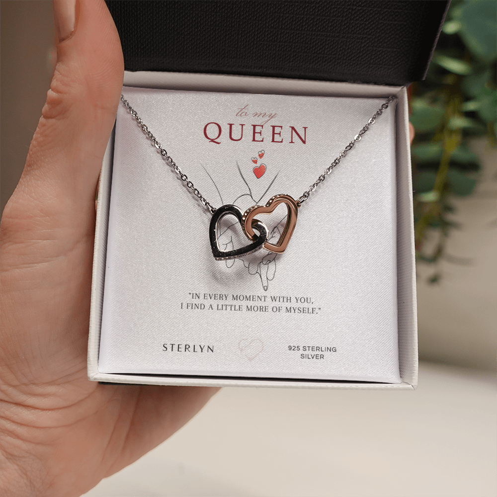 To My Queen-In Every Moment With You ,Interlocking Heart Pendent