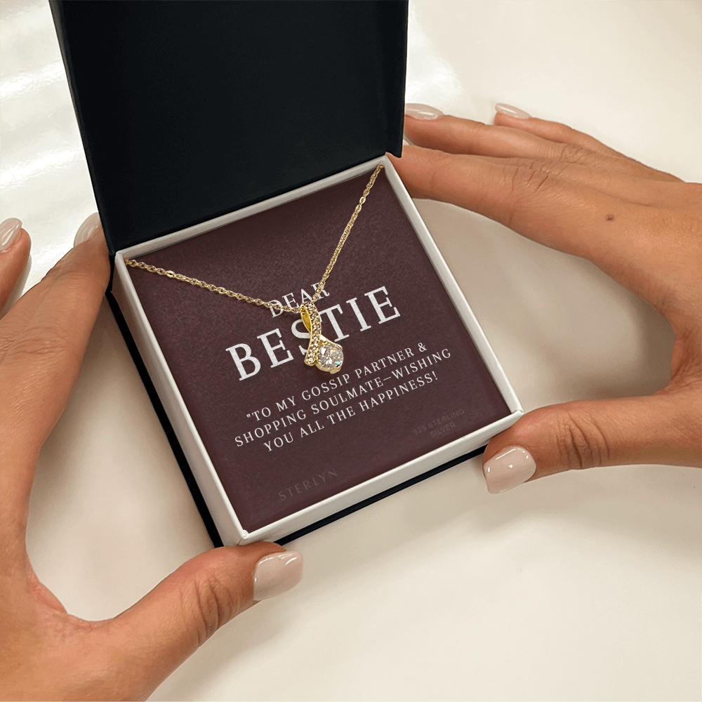 Dear Bestie โ To My Gossip Partner & Shopping Soulmate, This Gift Wishes You All The Happiness! A Sparkling Gesture Of Friendship, Paired With The Alluring Beauty Pendent.