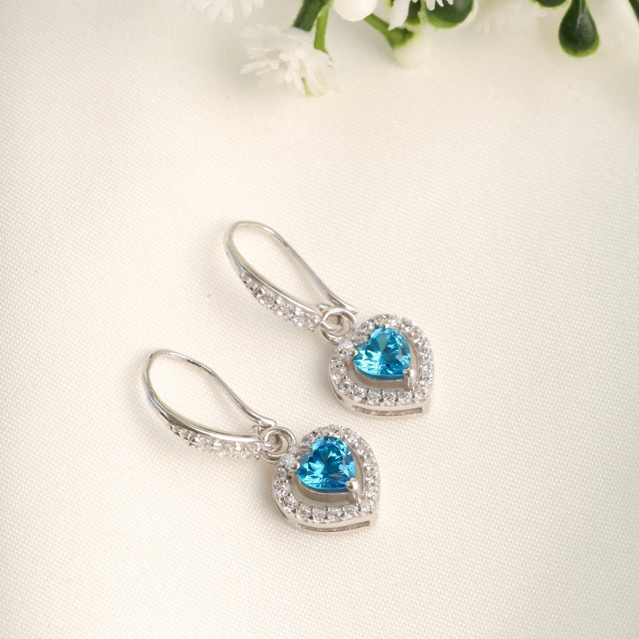 Ocean Blue Heart Silver Earring