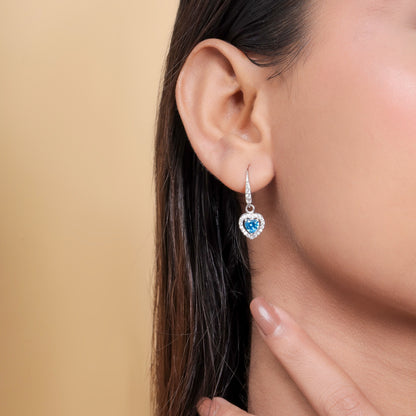 Ocean Blue Heart Silver Earring