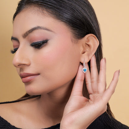 Ocean Blue Heart Silver Earring