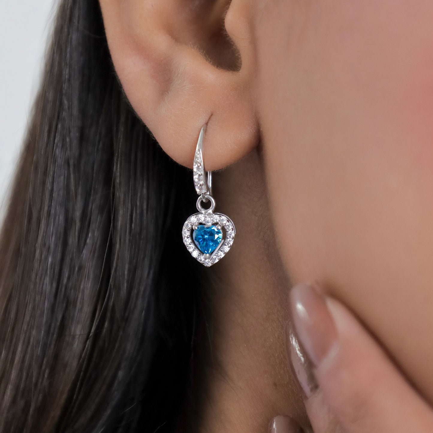 Ocean Blue Heart Silver Earring