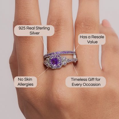 Twilight Reverie Stacking Sterling Silver Set: Halo Bliss & Amethyst Eternity