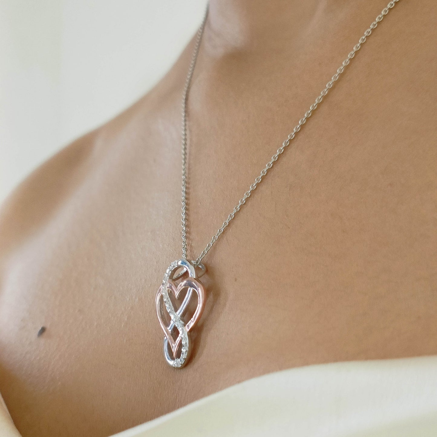 Sparkling Infinity Heart pendant- Dual tone