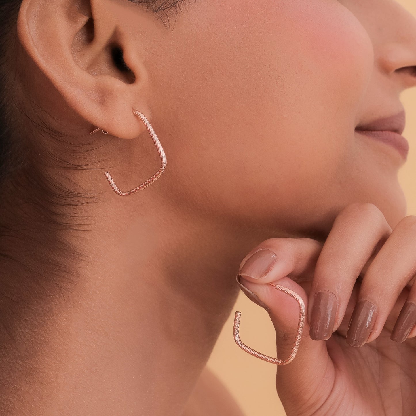 Rosy Rectangle Slip Hoops Earring