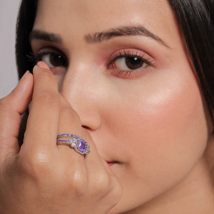 Twilight Reverie Stacking Sterling Silver Set: Halo Bliss & Amethyst Eternity