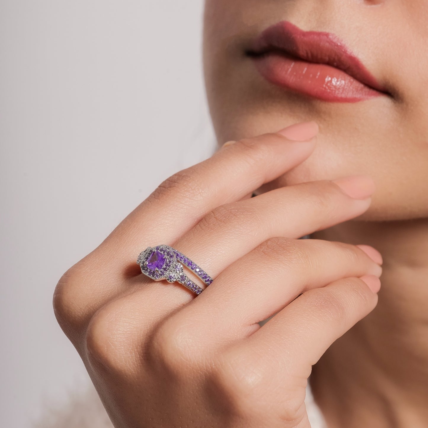 Twilight Reverie Stacking Sterling Silver Set: Halo Bliss & Amethyst Eternity