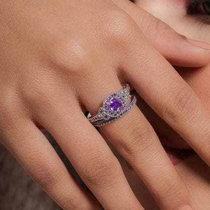 Twilight Reverie Stacking Sterling Silver Set: Halo Bliss & Amethyst Eternity