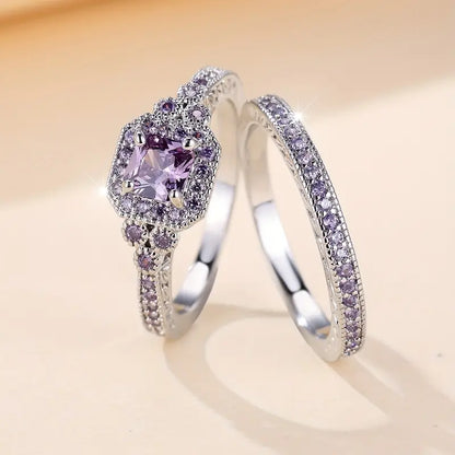 Twilight Reverie Stacking Sterling Silver Set: Halo Bliss & Amethyst Eternity