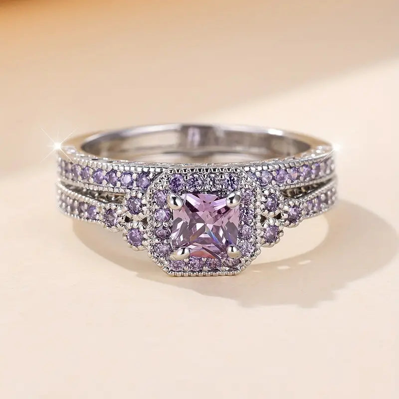 Twilight Reverie Stacking Sterling Silver Set: Halo Bliss & Amethyst Eternity