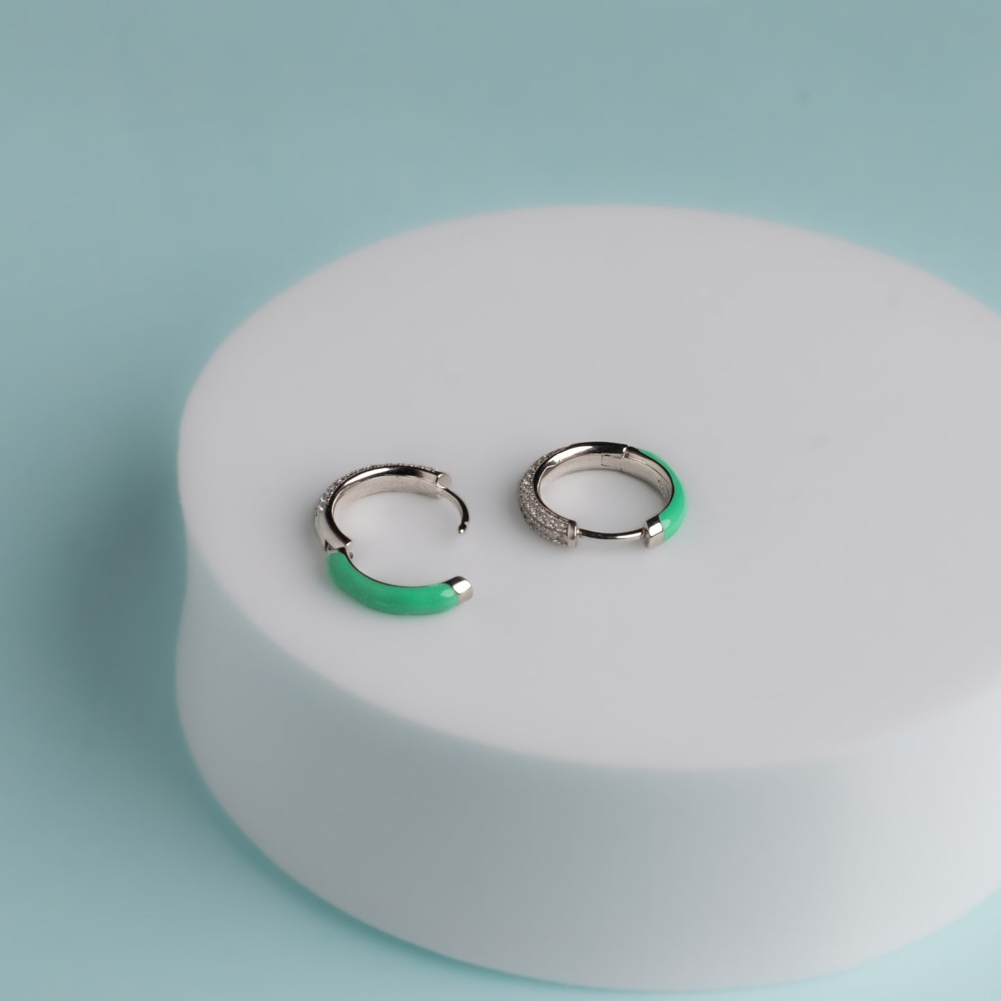 Cool mint green 2 in 1 hoops earrings