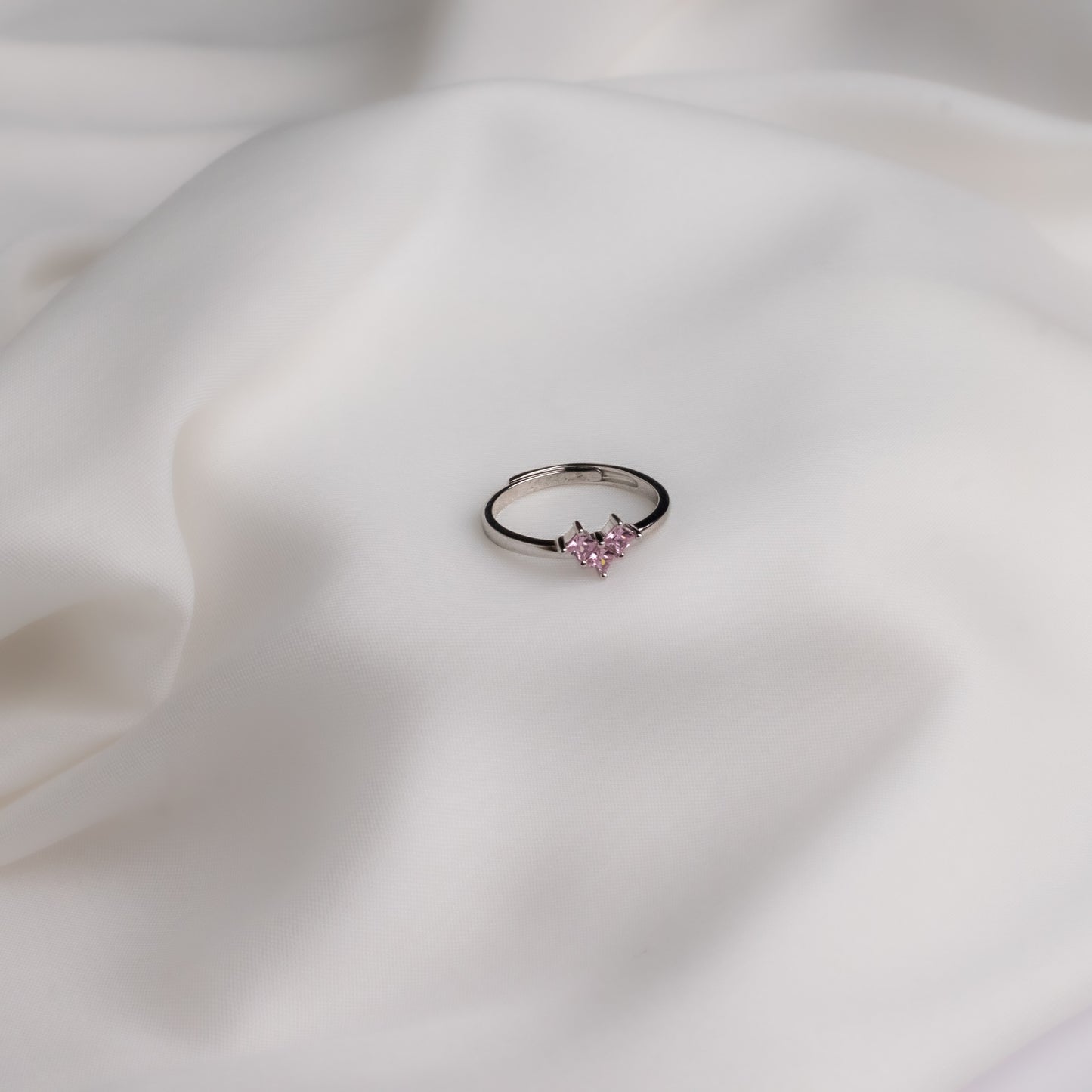 Silver Pink Hearts Ring