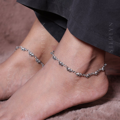 Royal Elephants 925 Silver Anklet