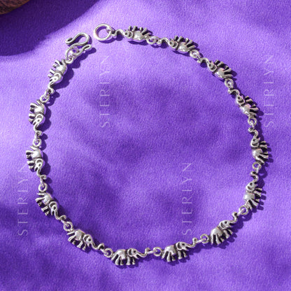 Royal Elephants 925 Silver Anklet