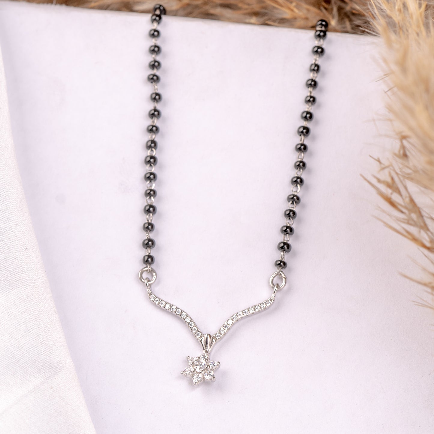 Silver Flower Mangalsutra