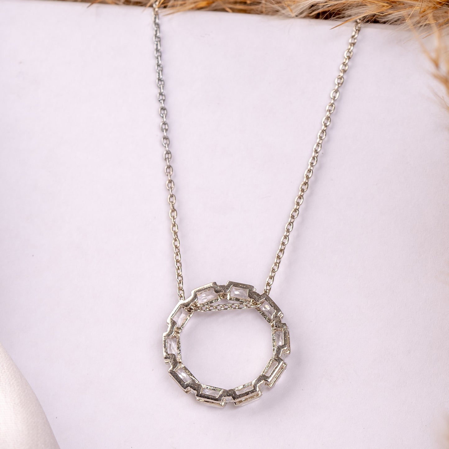 Silver Baguette Circle Pendant