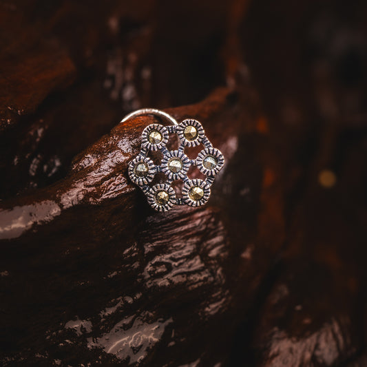 Oxidized Blossom Pierced Nose Pin