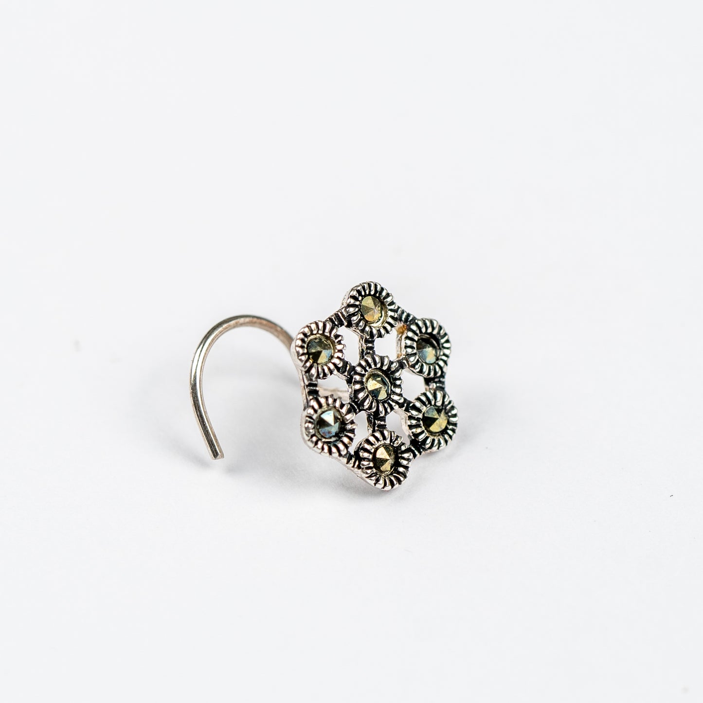 Oxidized Blossom Pierced Nose Pin