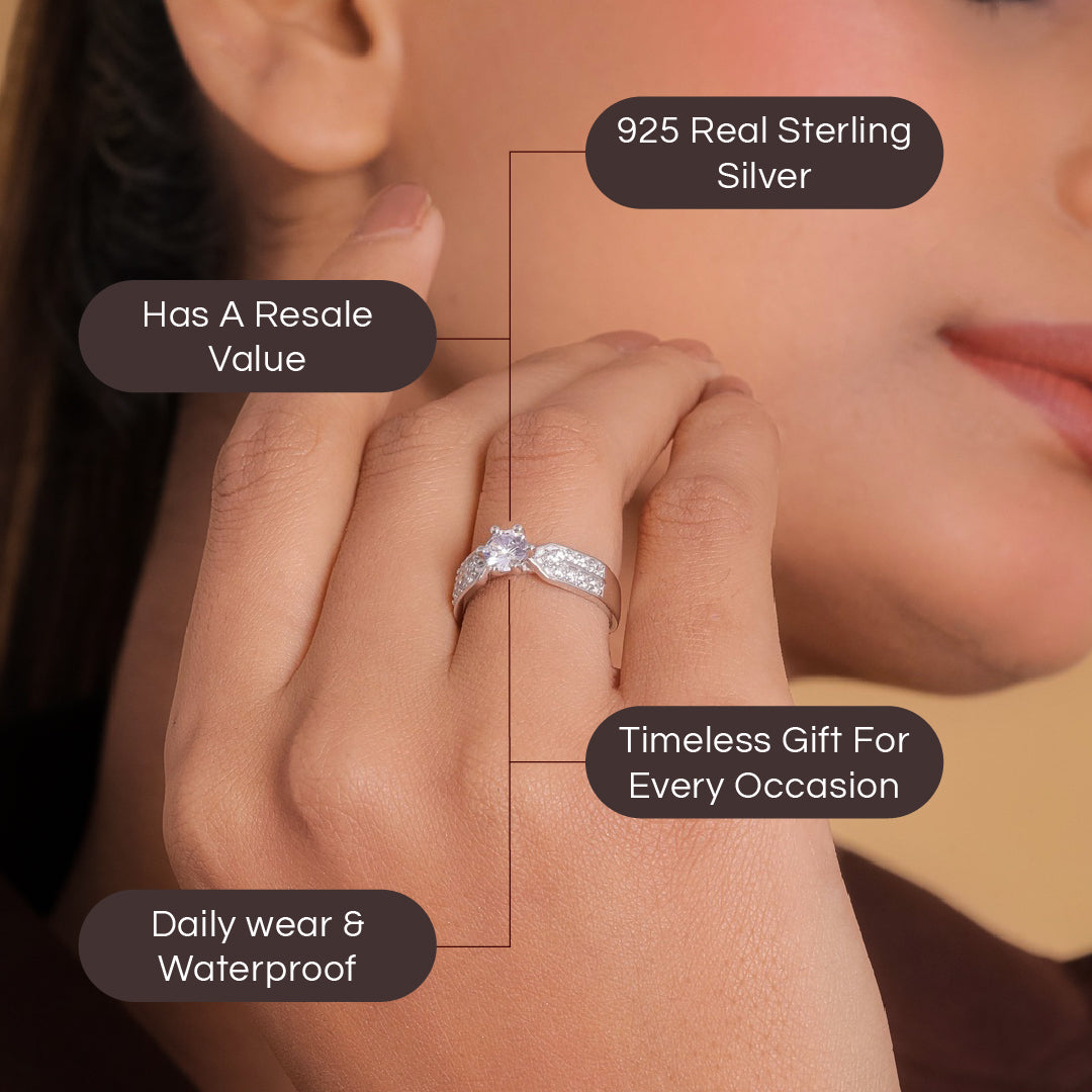 Shining Solitaire Silver Crystal Ring