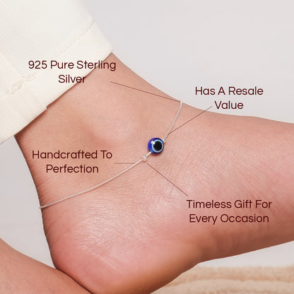 Evil Eye Bead In Silver Anklet